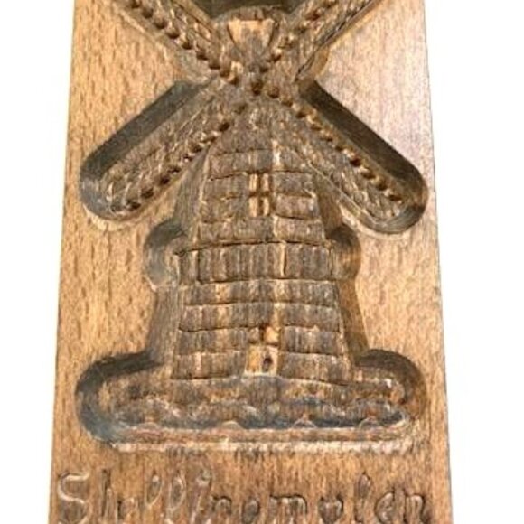 Hand Carved Wood Plaque Picture Windmill Cookie Butter Mold Stellingmolen - Picture 2 of 4